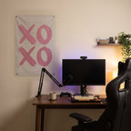 Pink XOXO Wall Flag in the streaming nook room mockup.
