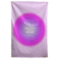 Cream Protect Your Energy words sit within a pink and purple glow and tiny stars on this Wall Rebel fabric wall flag.