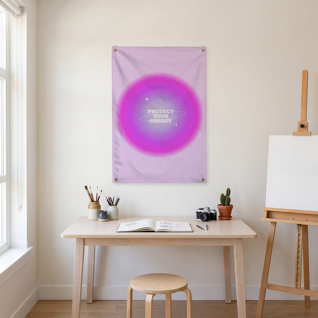Protect Your Energy Glow Wall Flag in the art corner room mockup.