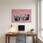 Punks Not Dead Wall Flag in the clean desk room mockup.