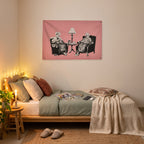 Punks Not Dead Wall Flag in the platform bed room mockup.