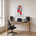 Red-Coated Parasol Figures Wall Flag in the studio room mockup.