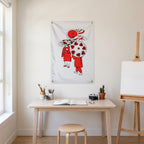 Red-Coated Parasol Figures Wall Flag in the art corner room mockup.