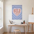 Self Love Club Wall Flag in the art corner room mockup.