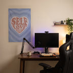 Self Love Club Wall Flag in the streaming nook room mockup.