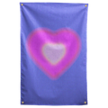 A softly glowing pink heart with a pale centre floats on periwinkle blue in this dreamy Wall Rebel fabric wall flag.