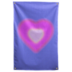 A softly glowing pink heart with a pale centre floats on periwinkle blue in this dreamy Wall Rebel fabric wall flag.