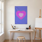 Soft Neon Heart on Blue Wall Flag in the art corner room mockup.