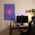 Soft Neon Heart on Blue Wall Flag in the streaming nook room mockup.