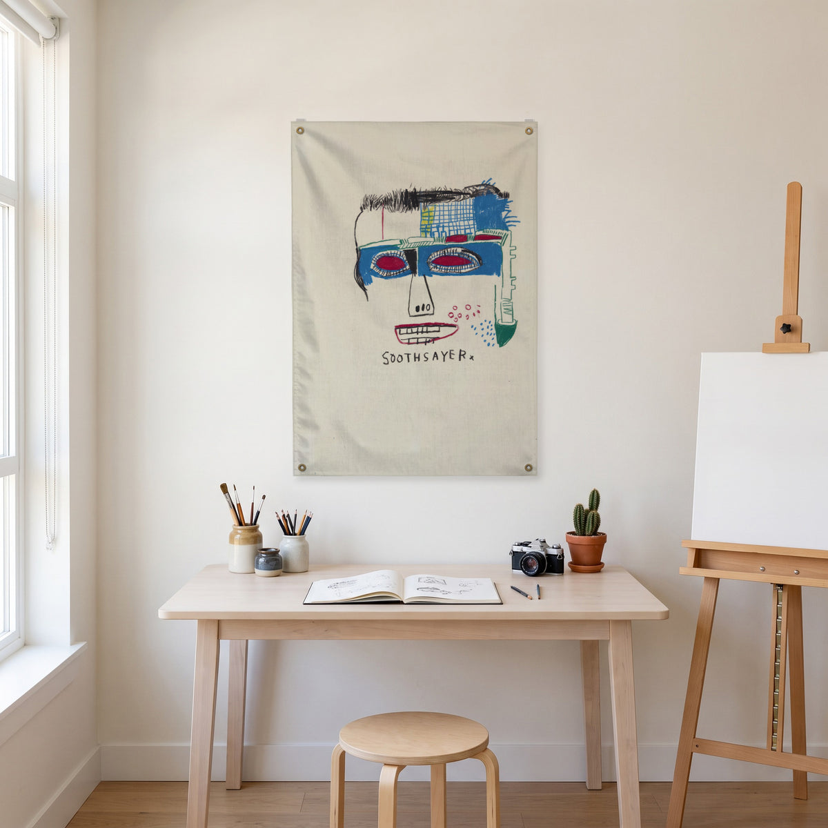 Soothsayer Head Wall Flag in the art corner room mockup.