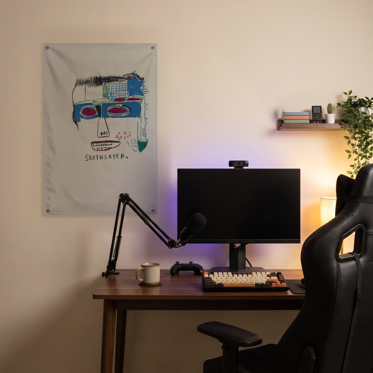 Soothsayer Head Wall Flag in the streaming nook room mockup.
