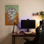 Winged Horse Japanese Poster Wall Flag in the streaming nook room mockup.