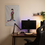 Woman in Long Japanese Robes Wall Flag in the streaming nook room mockup.
