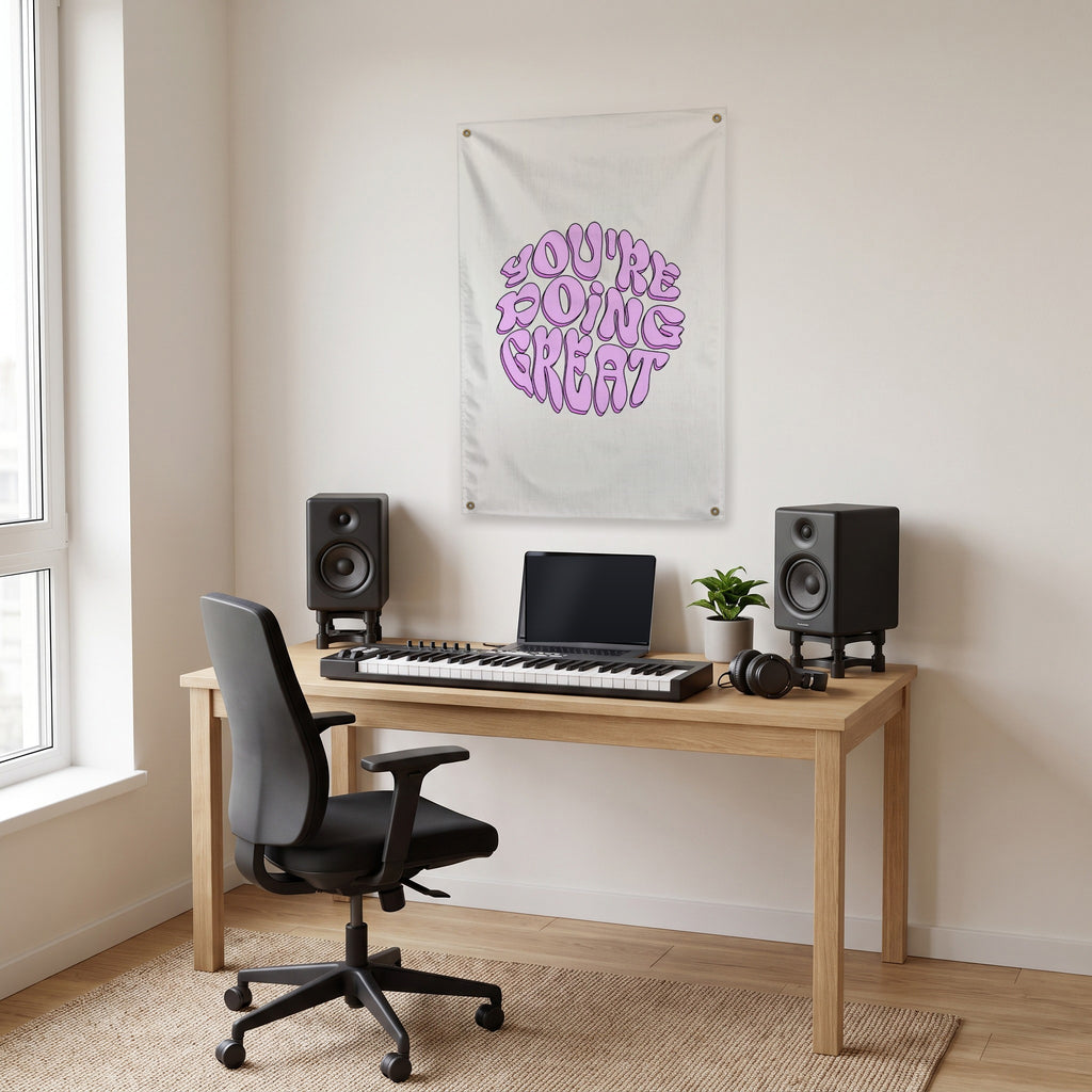 You're Doing Great Wall Flag in the studio room mockup.