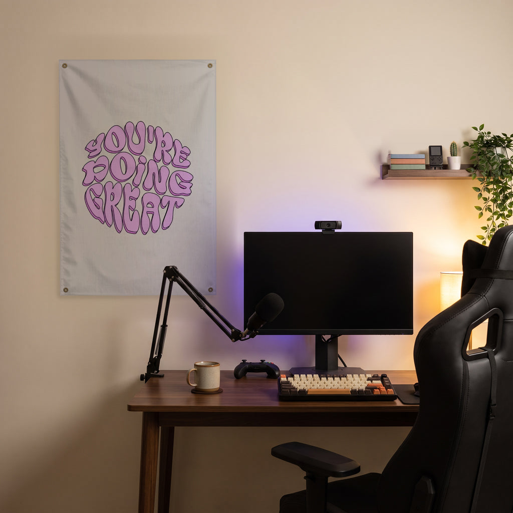You're Doing Great Wall Flag in the streaming nook room mockup.